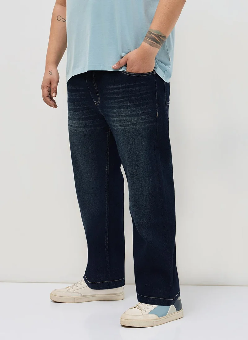 Urbano Fashion  Urbano Plus Men's Dark Blue Regular Fit Heavy Washed Denim Jeans Stretchable for Men | Best Price UAE